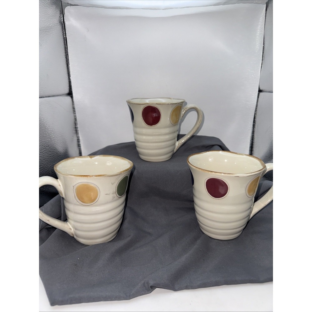 Pier 1 Dots Hand-Painted Stoneware Mugs Set of 3